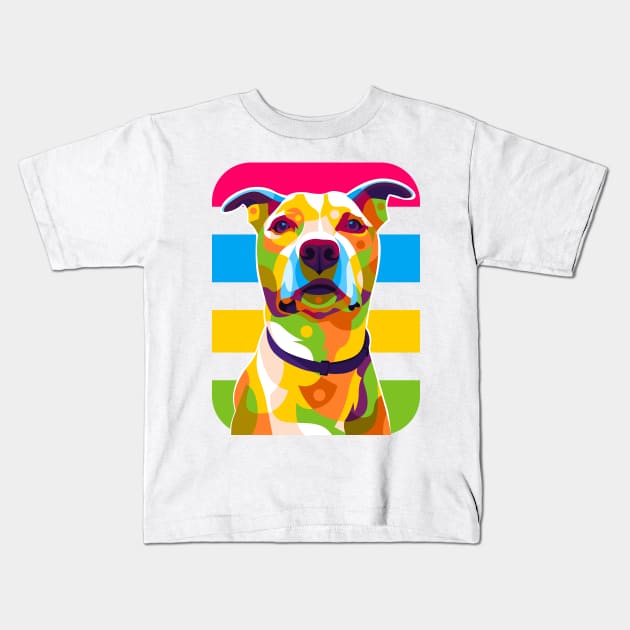 Pit Bull Dog Portrait Colorful Pop Art Kids T-Shirt by wpaprint